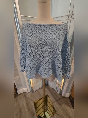 Light Blue Crochet Knit Top by Francesca's Collection Size S NWT